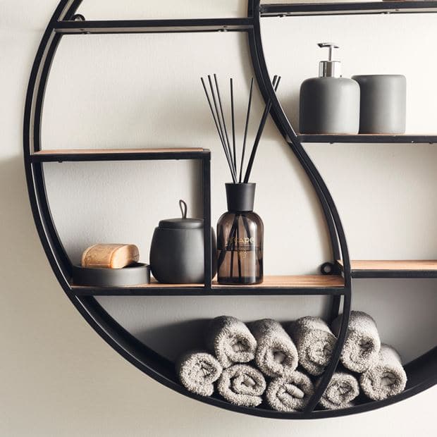 ESSE Wall shelf black, natural D 17 cm - Ø 76.5 cm - best price from Maltashopper.com CS635957