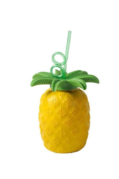 Casa TROPICAL Glass with yellow, green straw H 25 cm - Ø 7 cm