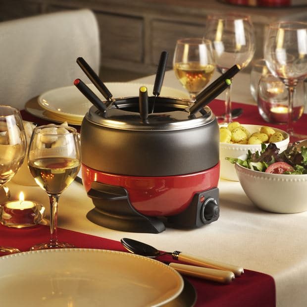 DINNER Fondue set with 6 forks black, red H 26.2 cm - Ø 20 cm - best price from Maltashopper.com CS534128