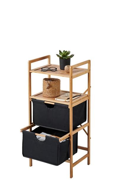 BAMBOO Cabinet with 2 drawers black, natural H 96 x W 44 x D 33 cm