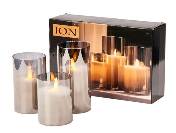 ION Led candles set of 3 grayØ 7.5 cm