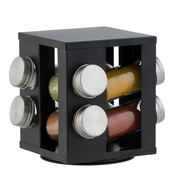 INDUSTRIA Carousel spice rack 8 black jars H 17.5 x W 17.2 x D 17.2 cm - best price from Maltashopper.com CS594300