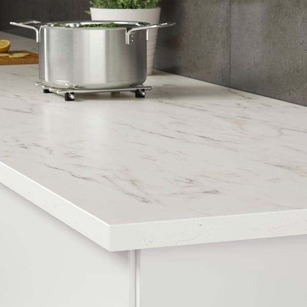 Ikea EKBACKEN - Worktop, white marble effect/laminate, 246x2.8 cm