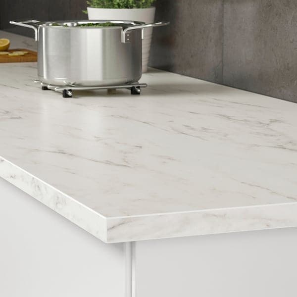 Ikea EKBACKEN - Custom made worktop, white marble effect/laminate, 63.6-125x2.8 cm