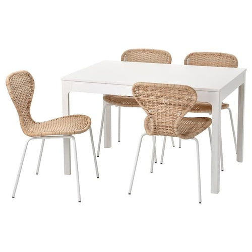 EKEDALEN / ÄLVSTA - Table and 4 chairs, white/rattan white, 120/180x80 cm