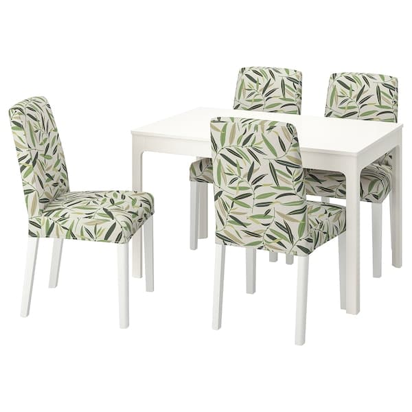 EKEDALEN / BERGMUND Table and 4 chairs - white/Fågelfors fantasy 120/180 cm , - best price from Maltashopper.com 09408212