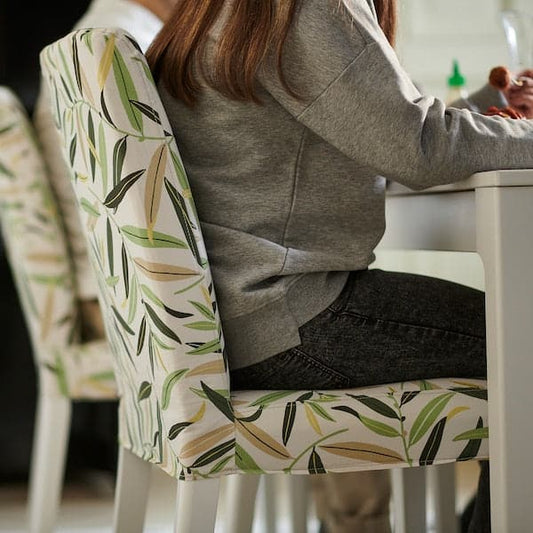 Ikea EKEDALEN / BERGMUND Table and 4 chairs - white/Fågelfors fantasy 120/180 cm ,