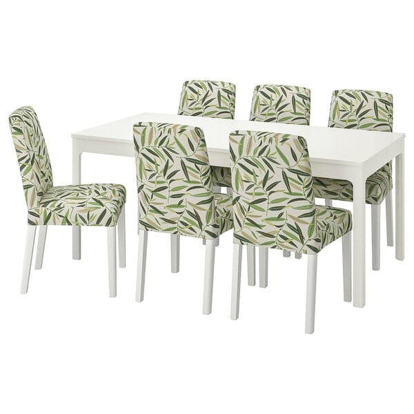 EKEDALEN / BERGMUND Table and 6 chairs - white/Fågelfors fantasy 180/240 cm , 180/240 cm - best price from Maltashopper.com 29408230