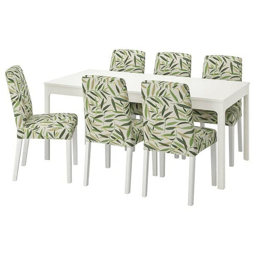 EKEDALEN / BERGMUND Table and 6 chairs - white/Fågelfors fantasy 180/240 cm , 180/240 cm