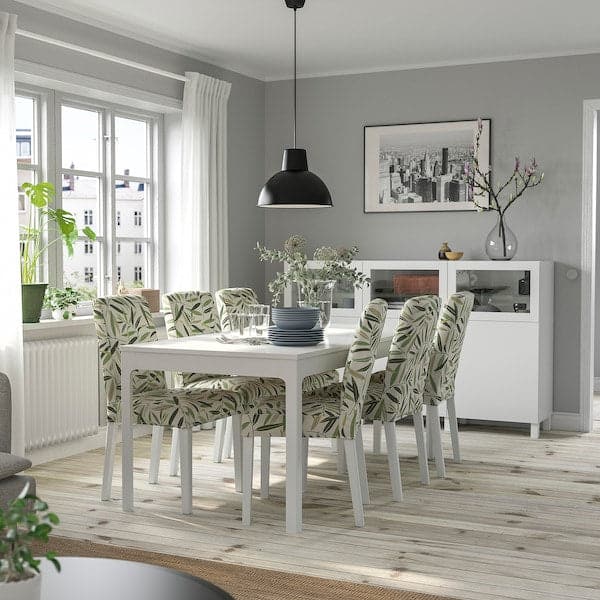 EKEDALEN / BERGMUND Table and 6 chairs - white/Fågelfors fantasy 180/240 cm , 180/240 cm - best price from Maltashopper.com 29408230