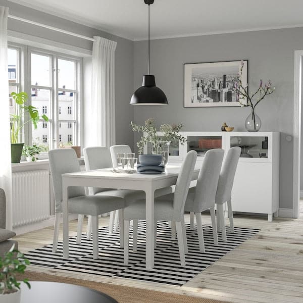 EKEDALEN / BERGMUND Table and 6 chairs - white/Orrsta light grey/white 180/240 cm , 180/240 cm - best price from Maltashopper.com 89408232