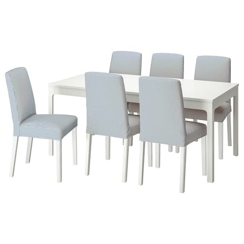 EKEDALEN / BERGMUND Table and 6 chairs - white/Rommele dark blue/white 180/240 cm , 180/240 cm