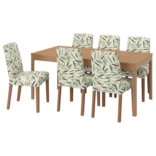 EKEDALEN / BERGMUND Table and 6 chairs - oak effect/Fågelfors fantasy 180/240 cm , 180/240 cm