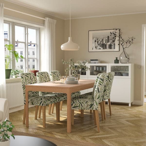 EKEDALEN / BERGMUND Table and 6 chairs - oak effect/Fågelfors fantasy 180/240 cm , 180/240 cm - best price from Maltashopper.com 59408484