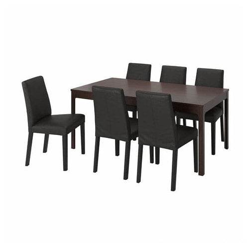 EKEDALEN / BERGMUND Table and 6 chairs - dark brown/Glose black 180/240 cm , 180/240 cm