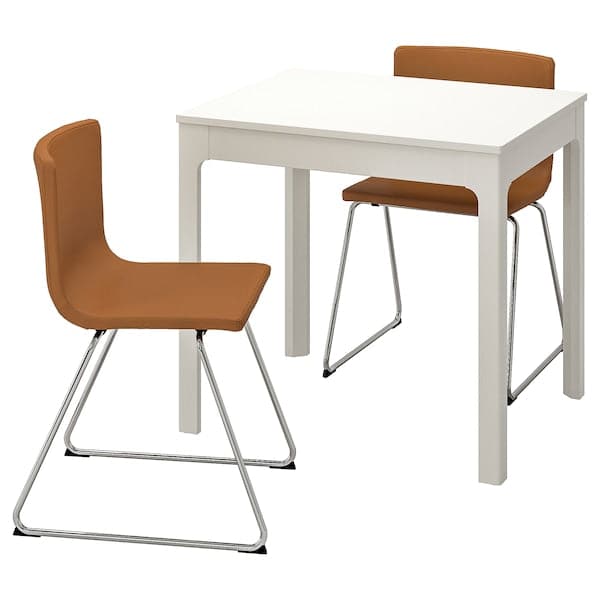 EKEDALEN / BERNHARD - Table and 2 chairs, white/Mjuk ocher brown, 80/120 cm