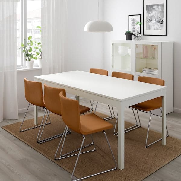 EKEDALEN / BERNHARD - Table and 6 chairs, white/Mjuk ocher brown, 180/240 cm