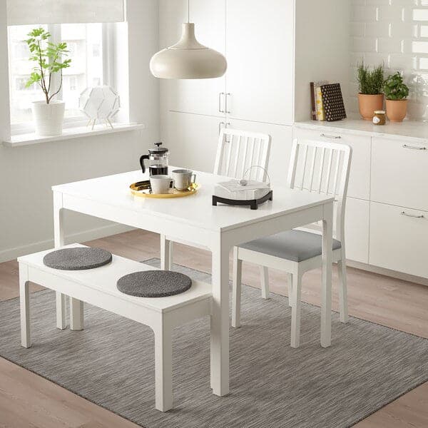 EKEDALEN / EKEDALEN Table with 2 chairs and bench - white/Light grey orrsta 120/180 cm , 120/180 cm - best price from Maltashopper.com 99221347