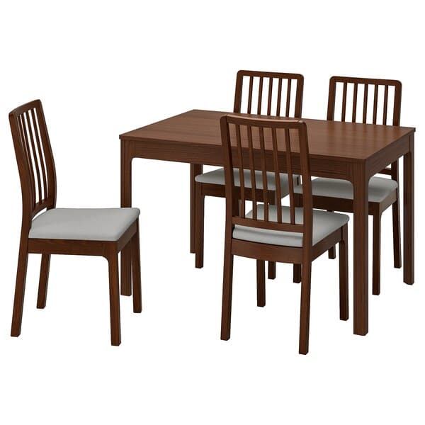 EKEDALEN / EKEDALEN - Table and 4 chairs, brown/light grey, 120/180 cm