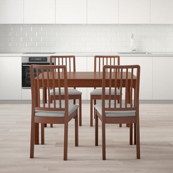 EKEDALEN / EKEDALEN - Table and 4 chairs, brown/light grey, 120/180 cm