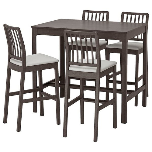 EKEDALEN Table and 4 bar stools - dark brown/Light grey orrsta , 120 cm
