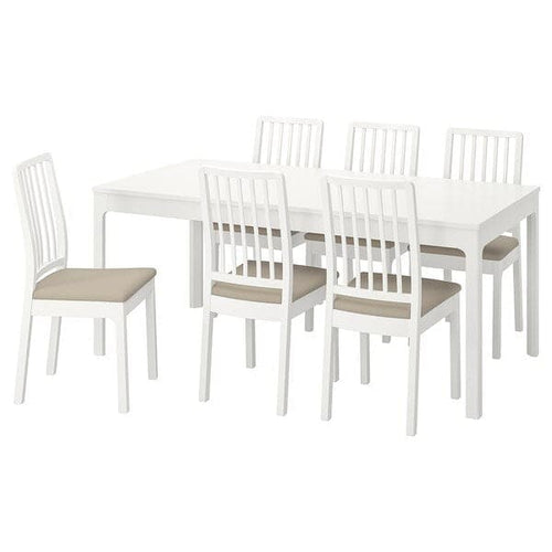EKEDALEN / EKEDALEN Table and 6 chairs - white/Hakebo beige 180/240 cm , 180/240 cm