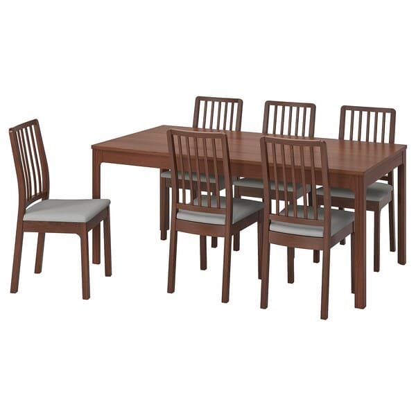 EKEDALEN / EKEDALEN - Table and 6 chairs, brown/light grey, 180/240 cm