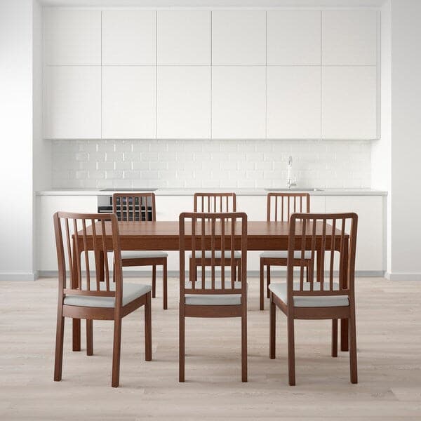 EKEDALEN / EKEDALEN - Table and 6 chairs, brown/light grey, 180/240 cm - best price from Maltashopper.com 19221450