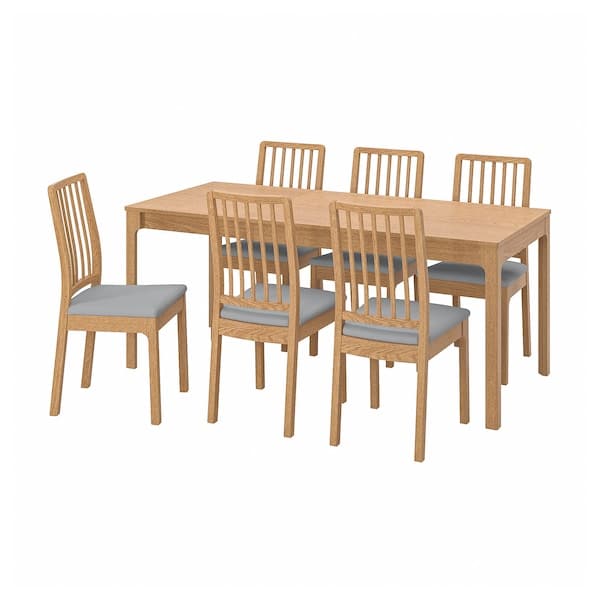 EKEDALEN / EKEDALEN Table and 6 chairs, oak effect oak / Orrsta light gray,180/240 cm