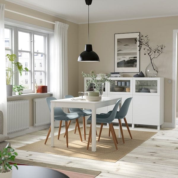 Ikea EKEDALEN / GRÖNSTA - Table and 4 chairs, white/grey-turquoise, 120/180 cm
