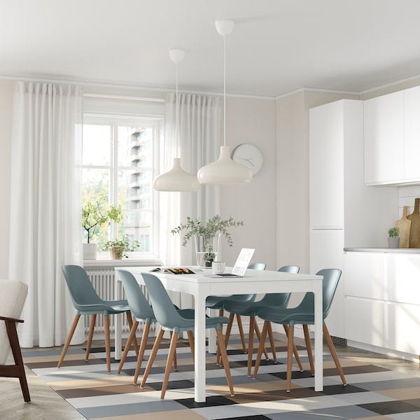 Ikea EKEDALEN / GRÖNSTA - Table and 6 chairs, white/grey-turquoise, 180/240 cm
