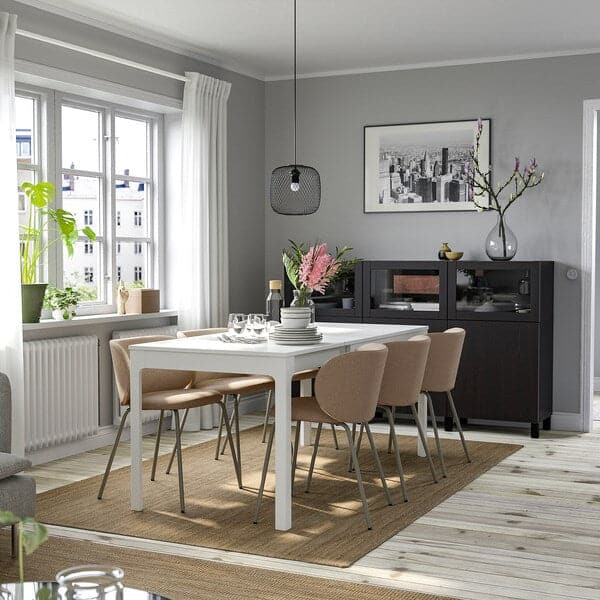 Ikea EKEDALEN / KRYLBO - Table and 4 chairs, white/Tonerud dark beige, , 120/180 cm
