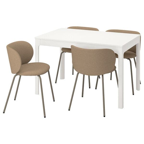 Ikea EKEDALEN / KRYLBO - Table and 4 chairs, white/Tonerud dark beige, , 120/180 cm