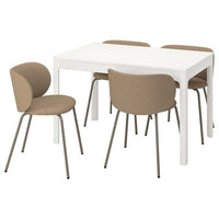 EKEDALEN / KRYLBO - Table and 4 chairs, white/Tonerud dark beige, , 120/180 cm - best price from Maltashopper.com 19536332