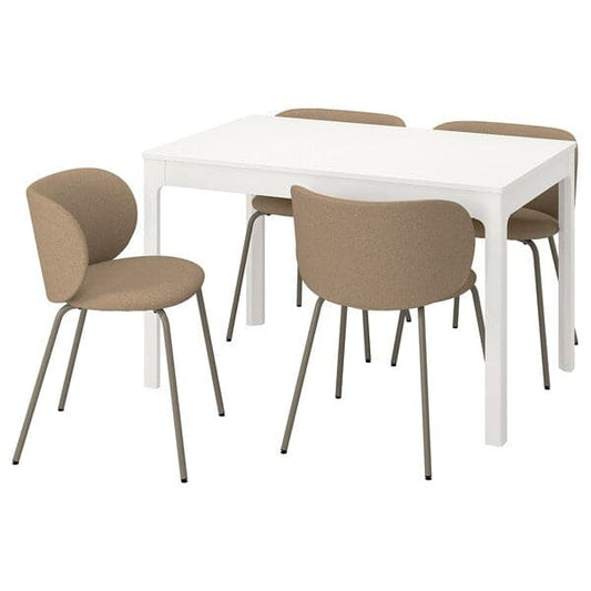 Ikea EKEDALEN / KRYLBO - Table and 4 chairs, white/Tonerud dark beige, , 120/180 cm