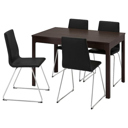 EKEDALEN / LILLÅNÄS - Table and 4 chairs, dark brown/chrome Bomstad black, 120/180 cm
