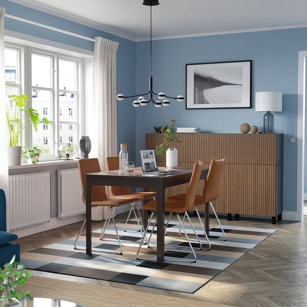 EKEDALEN / LILLÅNÄS - Table and 4 chairs, dark brown/chrome Bomstad ochre, 120/180 cm