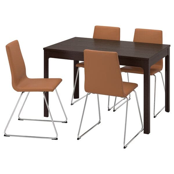 EKEDALEN / LILLÅNÄS - Table and 4 chairs, dark brown/chrome Bomstad ochre, 120/180 cm