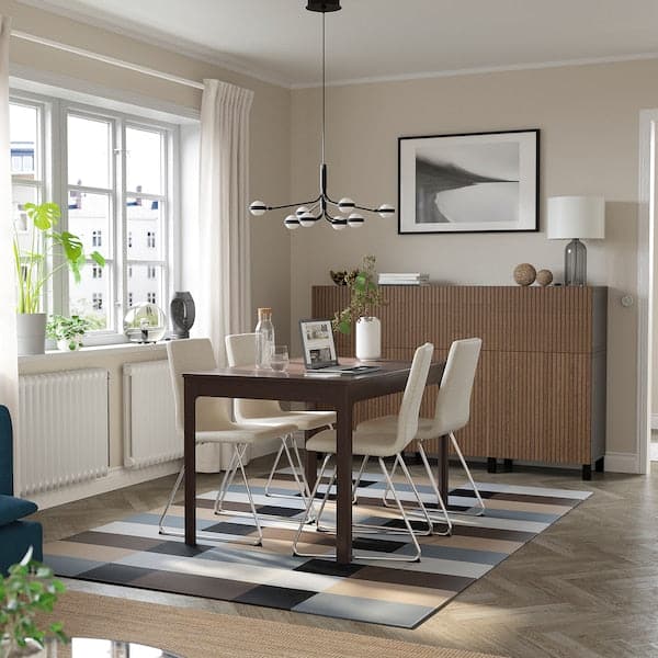 EKEDALEN / LILLÅNÄS - Table and 4 chairs, dark brown/chrome Gunnared beige, 120/180 cm