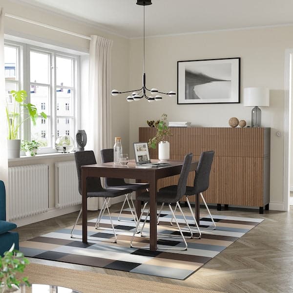 Ikea EKEDALEN / LILLÅNÄS - Table and 4 chairs, dark brown/chrome Gunnared, 120/180 cm ,