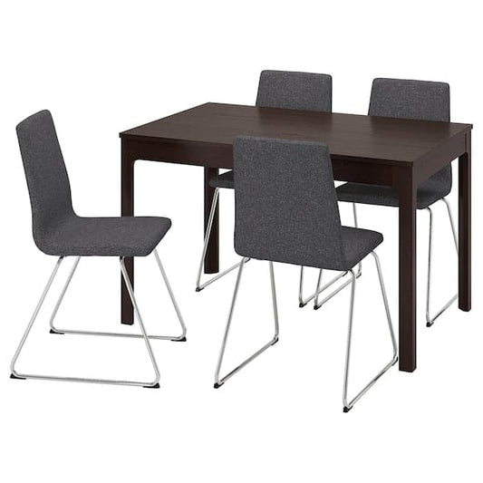 EKEDALEN / LILLÅNÄS - Table and 4 chairs, dark brown/chrome Gunnared, 120/180 cm , - best price from Maltashopper.com 09495129