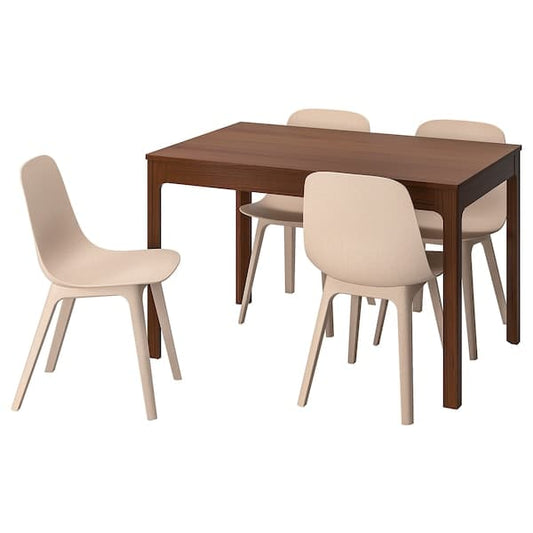 Ikea EKEDALEN / ODGER Table and 4 chairs - beige brown/white 120/180 cm , 120/180 cm