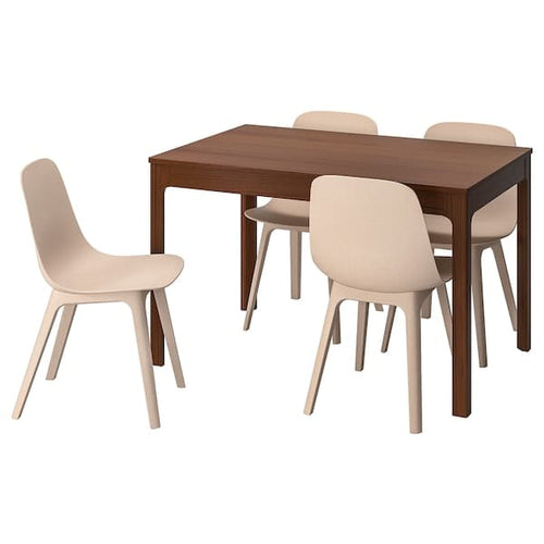 EKEDALEN / ODGER Table and 4 chairs - beige brown/white 120/180 cm , 120/180 cm