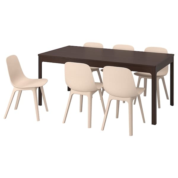 EKEDALEN / ODGER - Table and 6 chairs, dark brown/white beige
