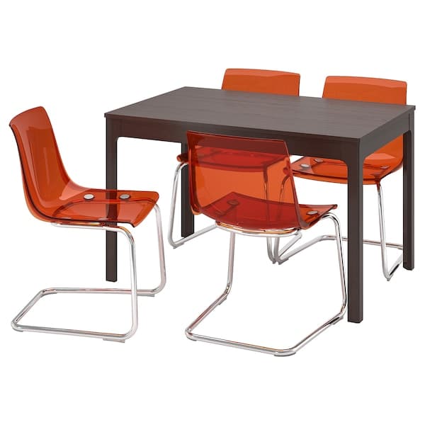 Ikea EKEDALEN / TOBIAS - Table and 4 chairs, dark brown/brown-red chrome-plated, 120/180x80 cm