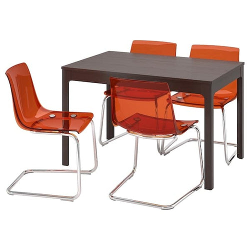 EKEDALEN / TOBIAS - Table and 4 chairs, dark brown/brown-red chrome-plated, 120/180x80 cm