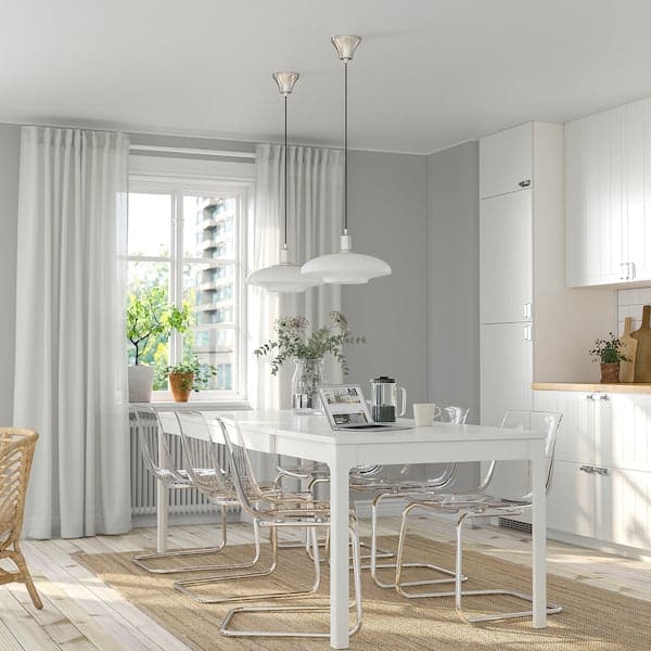 Ikea EKEDALEN / TOBIAS - Table and 6 chairs, white/transparent chrome-plated, 180/240 cm