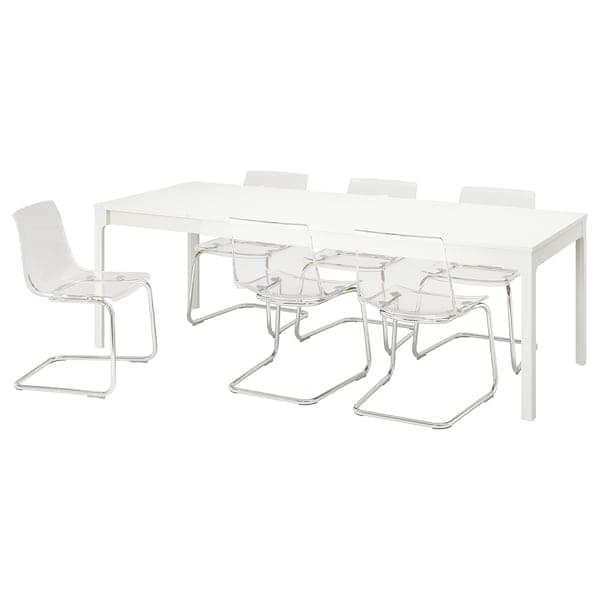 EKEDALEN / TOBIAS - Table and 6 chairs, white/transparent chrome-plated, 180/240 cm - best price from Maltashopper.com 59482921