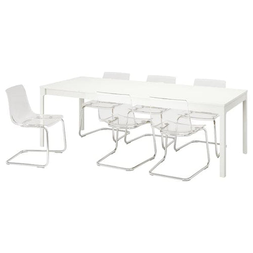 EKEDALEN / TOBIAS - Table and 6 chairs, white/transparent chrome-plated, 180/240 cm