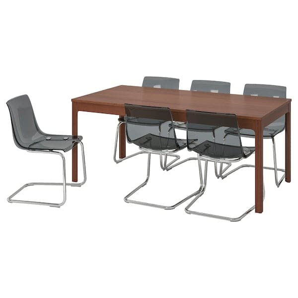 EKEDALEN / TOBIAS Table and 6 chairs - brown/gray 180/240 cm - best price from Maltashopper.com 99221451